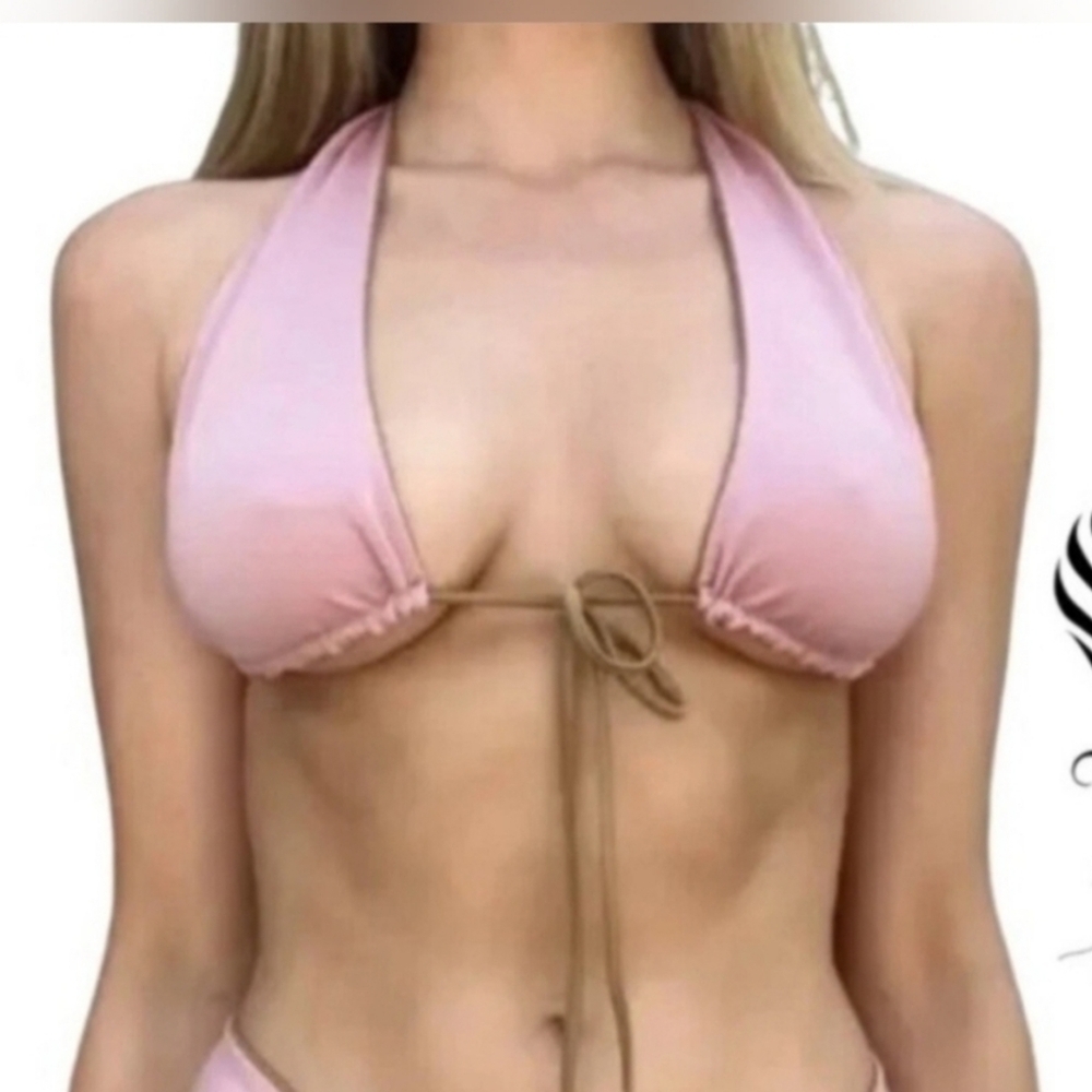 We Are HAH Titsy Halter Bikini Top Shroom Tan Triangle Swim Top Size Small NWT